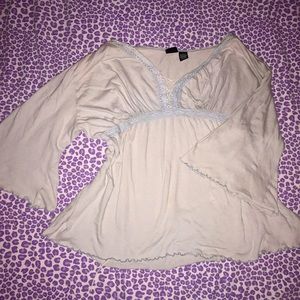 Y2K Mint/powder blue whimsical fairy lace up long sleeve flowy blouse